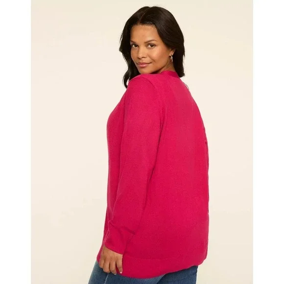 Lane Bryant Modern Long-Sleeve Open-Front Cardigan Berry Pink Women's 26/28 NWT - Picture 2 of 9